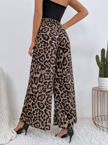 Leopard Print Wide Leg Pants Shein