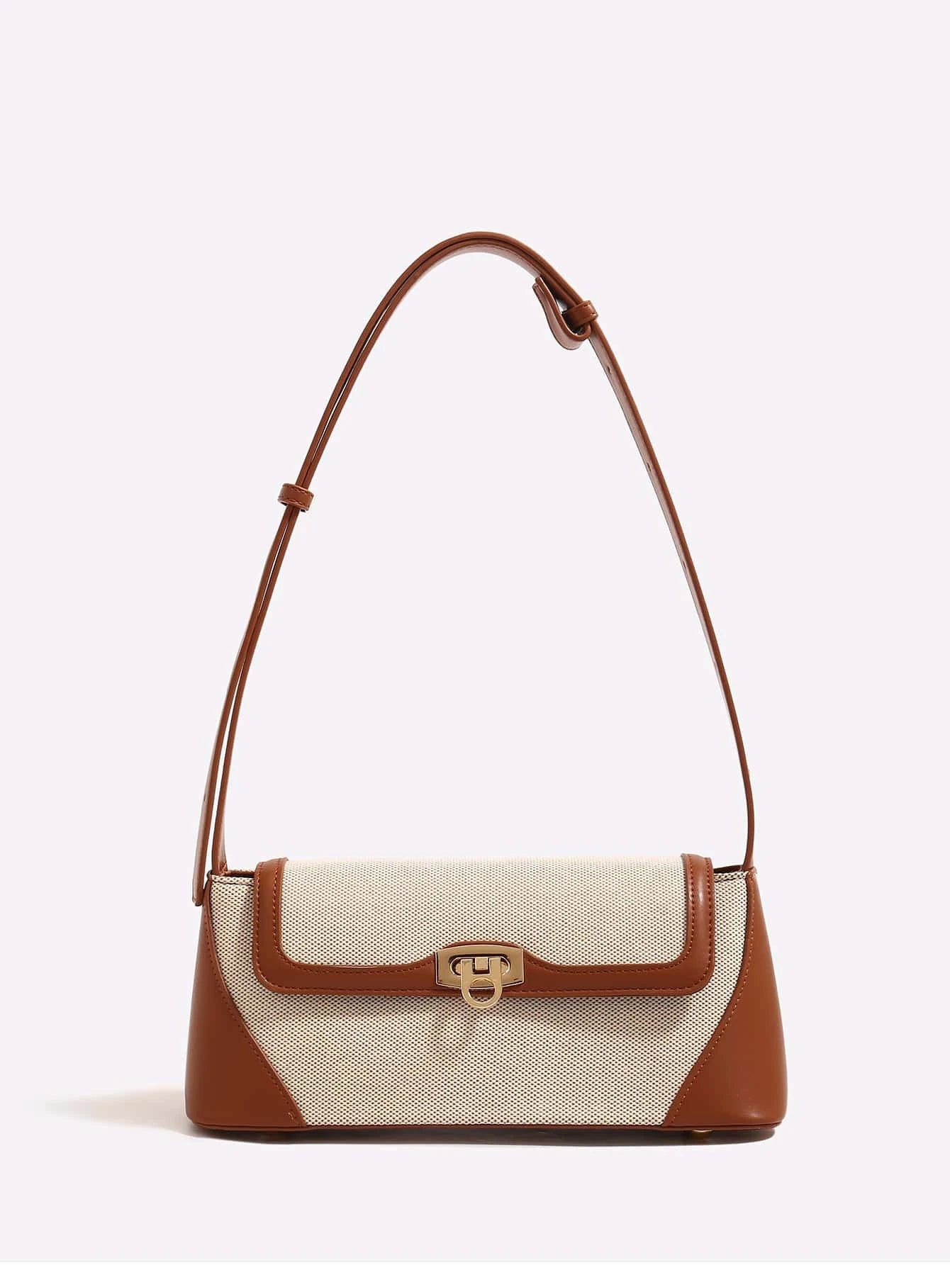 Lightweight,Business Casual Two Tone Flap Baguette Bag Shein