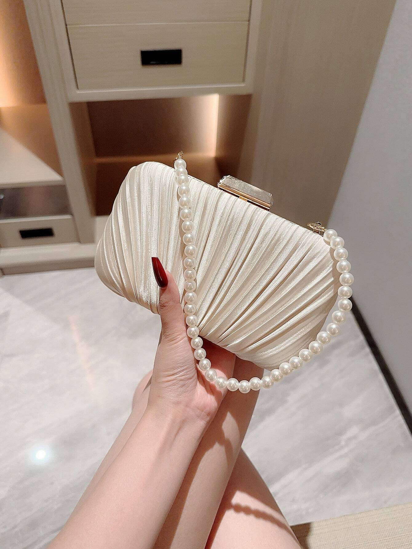 Luxury, Shiny Artificial Pearl Clutch Box Bag Shein