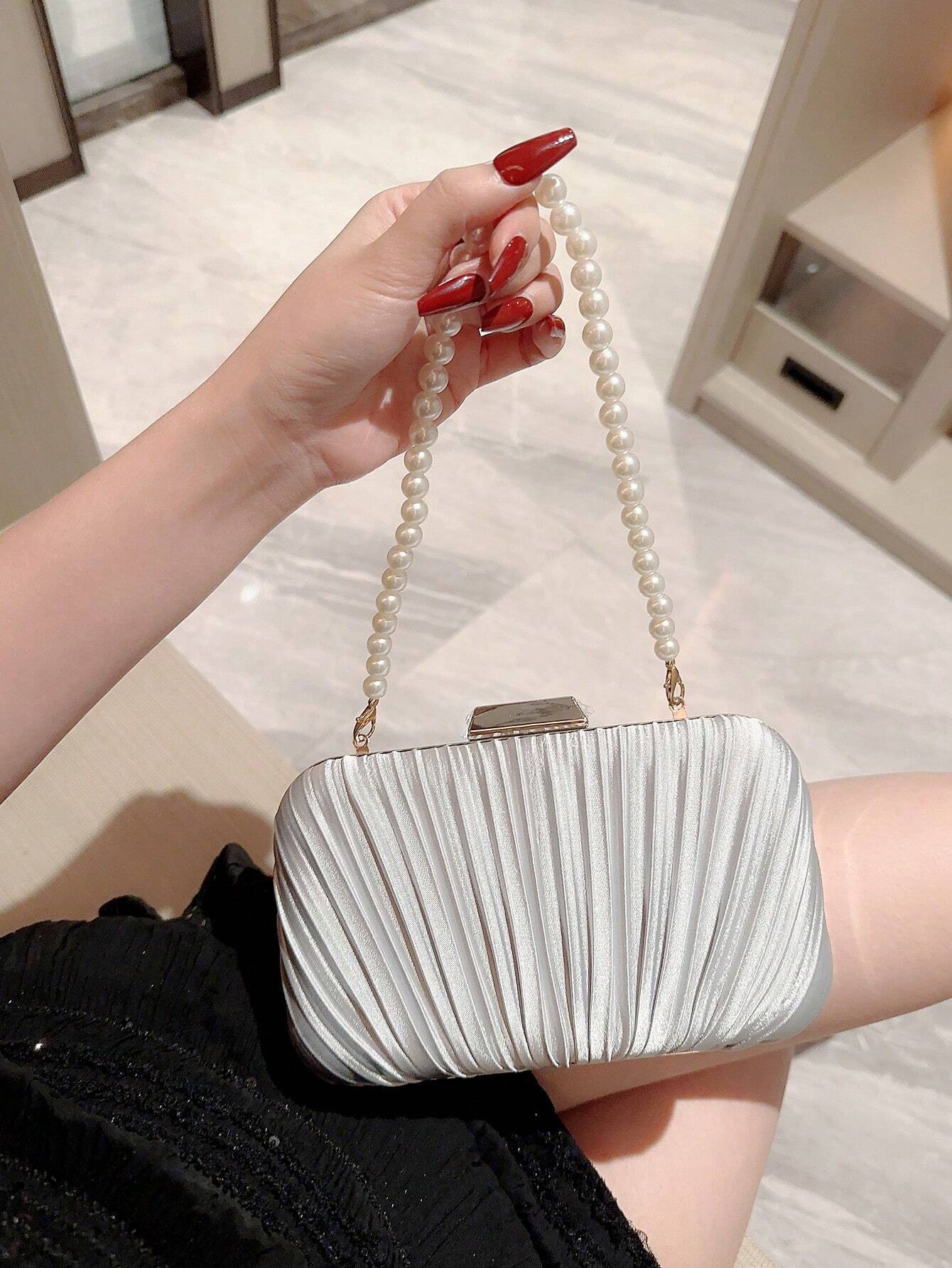 Luxury, Shiny Artificial Pearl Clutch Box Bag Shein