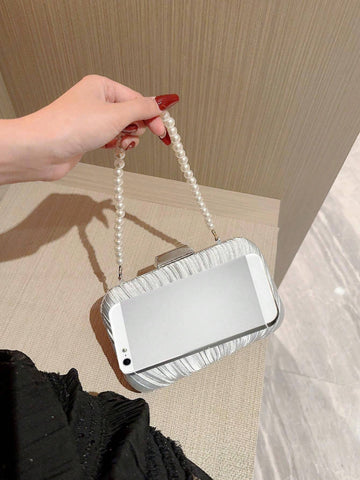 Luxury, Shiny Artificial Pearl Clutch Box Bag Shein