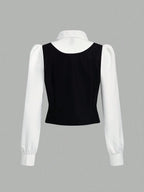MOD Puff sleeve 2 in 1 Color Block Shirt Top Shein