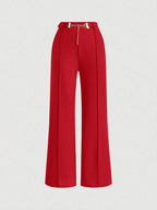 MOD Solid Chain Front Seam Detail Suit Pants Shein