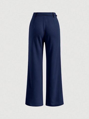 MOD Solid Chain Front Seam Detail Suit Pants Shein