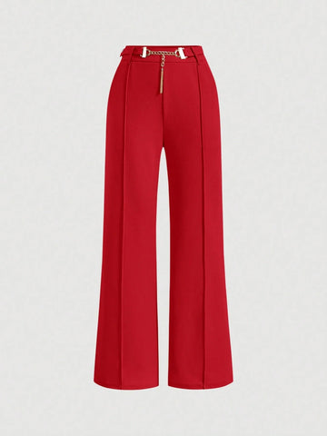 MOD Solid Chain Front Seam Detail Suit Pants Shein