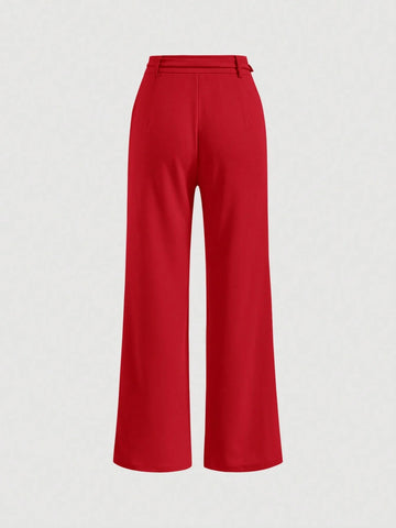 MOD Solid Chain Front Seam Detail Suit Pants Shein