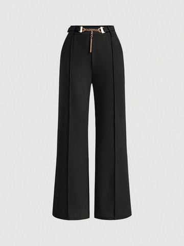 MOD Solid Chain Front Seam Detail Suit Pants Shein