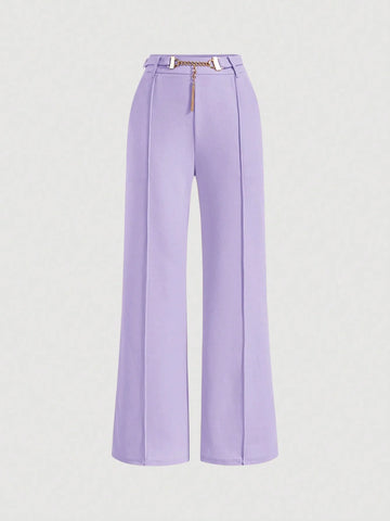 MOD Solid Chain Front Seam Detail Suit Pants Shein