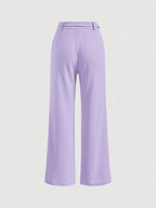 MOD Solid Chain Front Seam Detail Suit Pants Shein