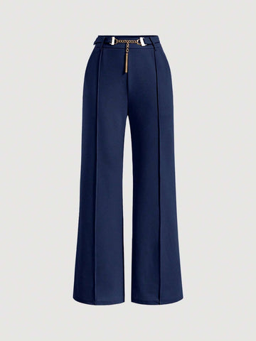 MOD Solid Chain Front Seam Detail Suit Pants Shein