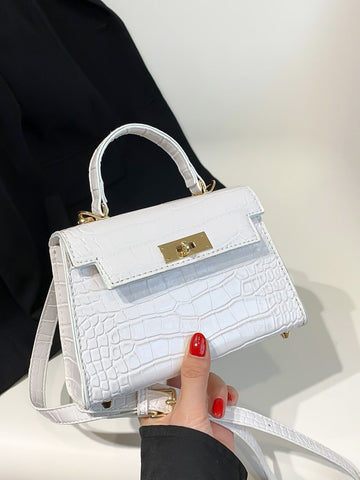 Mini Crocodile Embossed Twist Lock Flap Square Bag Shein