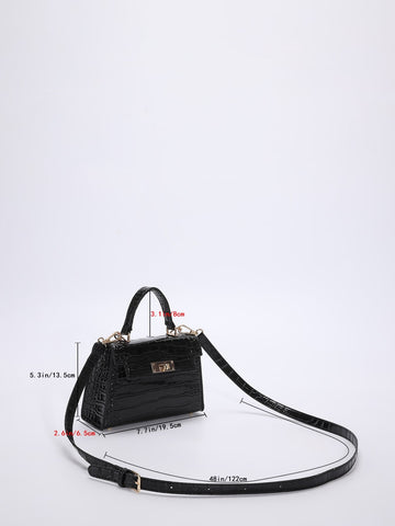 Mini Crocodile Embossed Twist Lock Flap Square Bag Shein