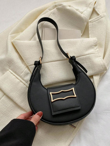 Mini Geometric Decor Contrast Binding Hobo Bag Shein