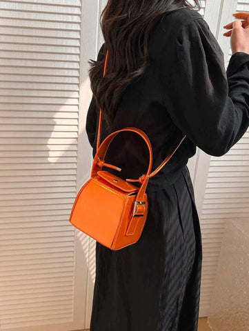 Mini Snap Button Bucket Bag Shein