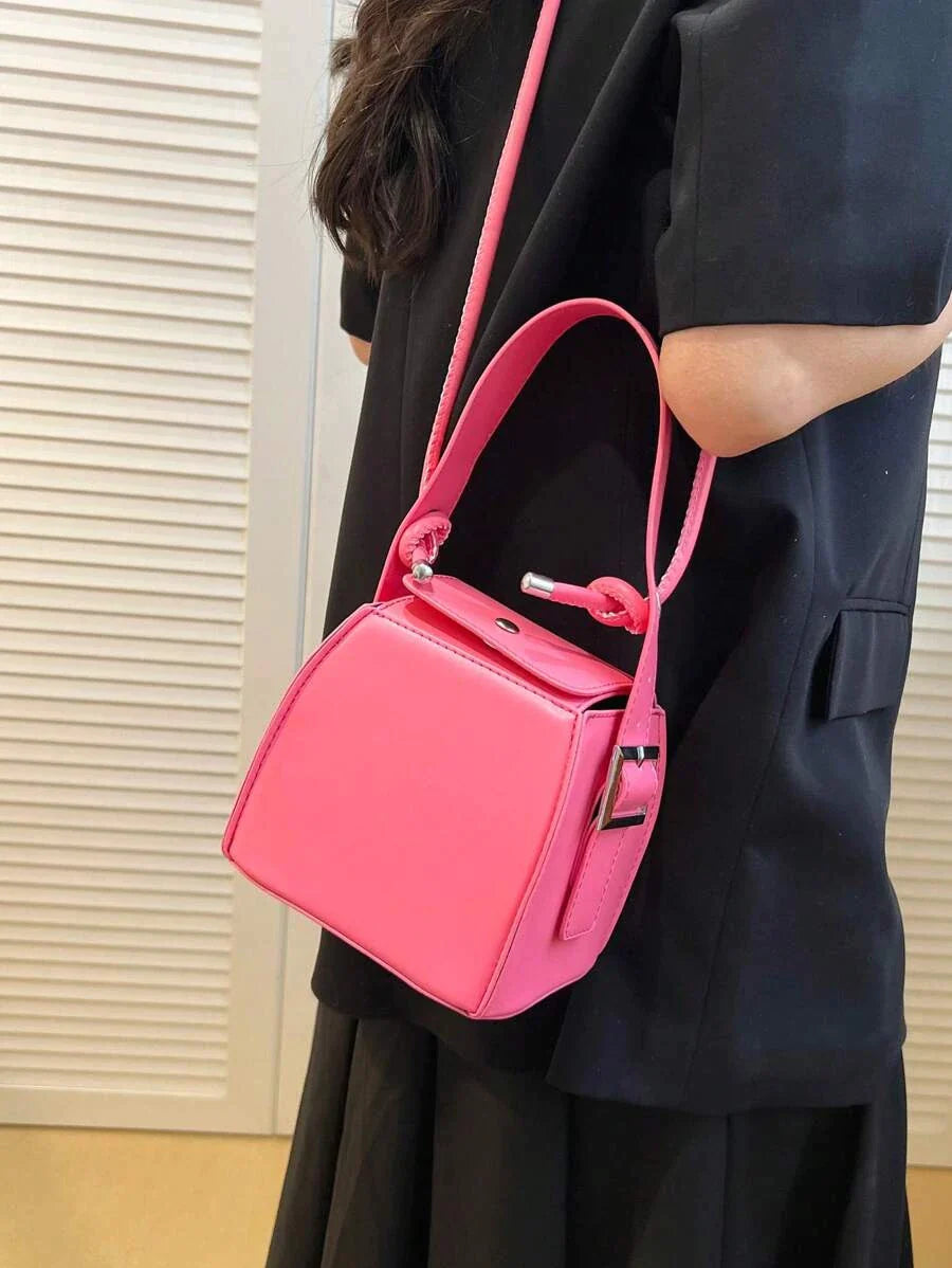 Mini Snap Button Bucket Bag Shein