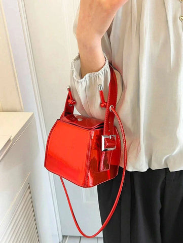 Mini Snap Button Bucket Bag Shein