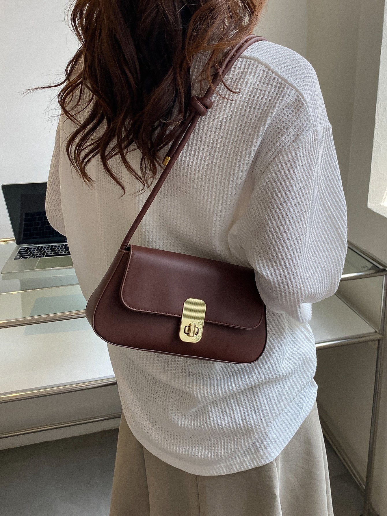 Minimalist Flap Baguette Bag Shein