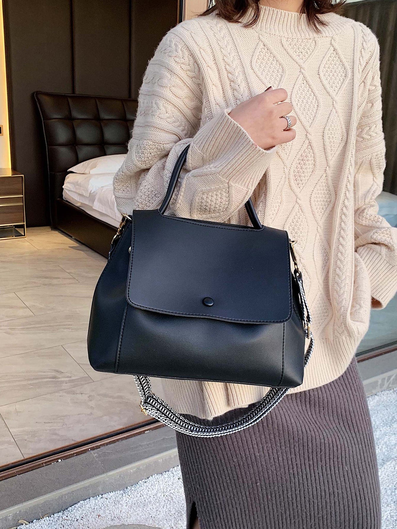 Minimalist Flap Satchel Bag Shein