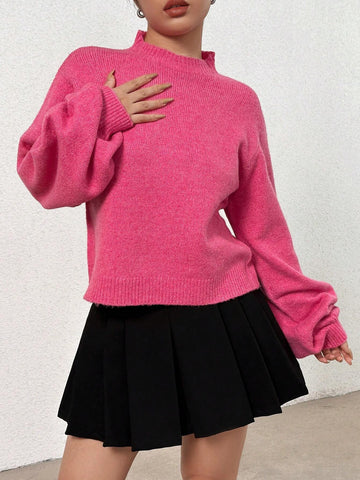 Mock Neck Drop Shoulder Sweater Shein