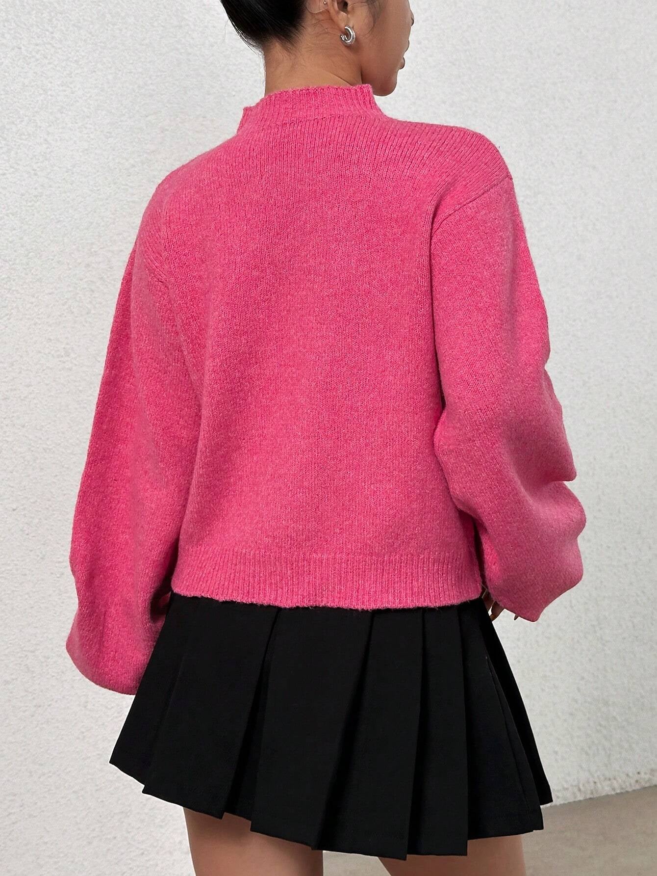 Mock Neck Drop Shoulder Sweater Shein