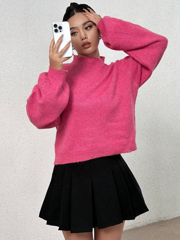 Mock Neck Drop Shoulder Sweater Shein