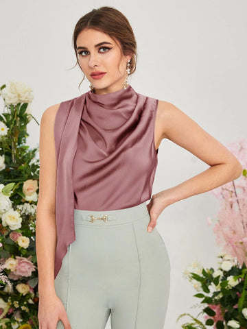 Modely Draped Keyhole Back Blouse Shein