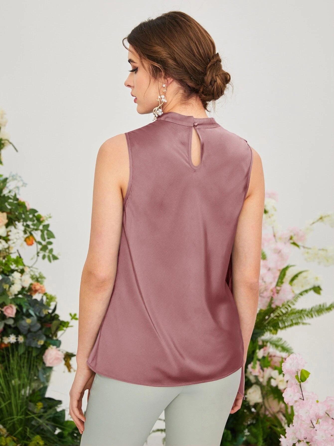 Modely Draped Keyhole Back Blouse Shein