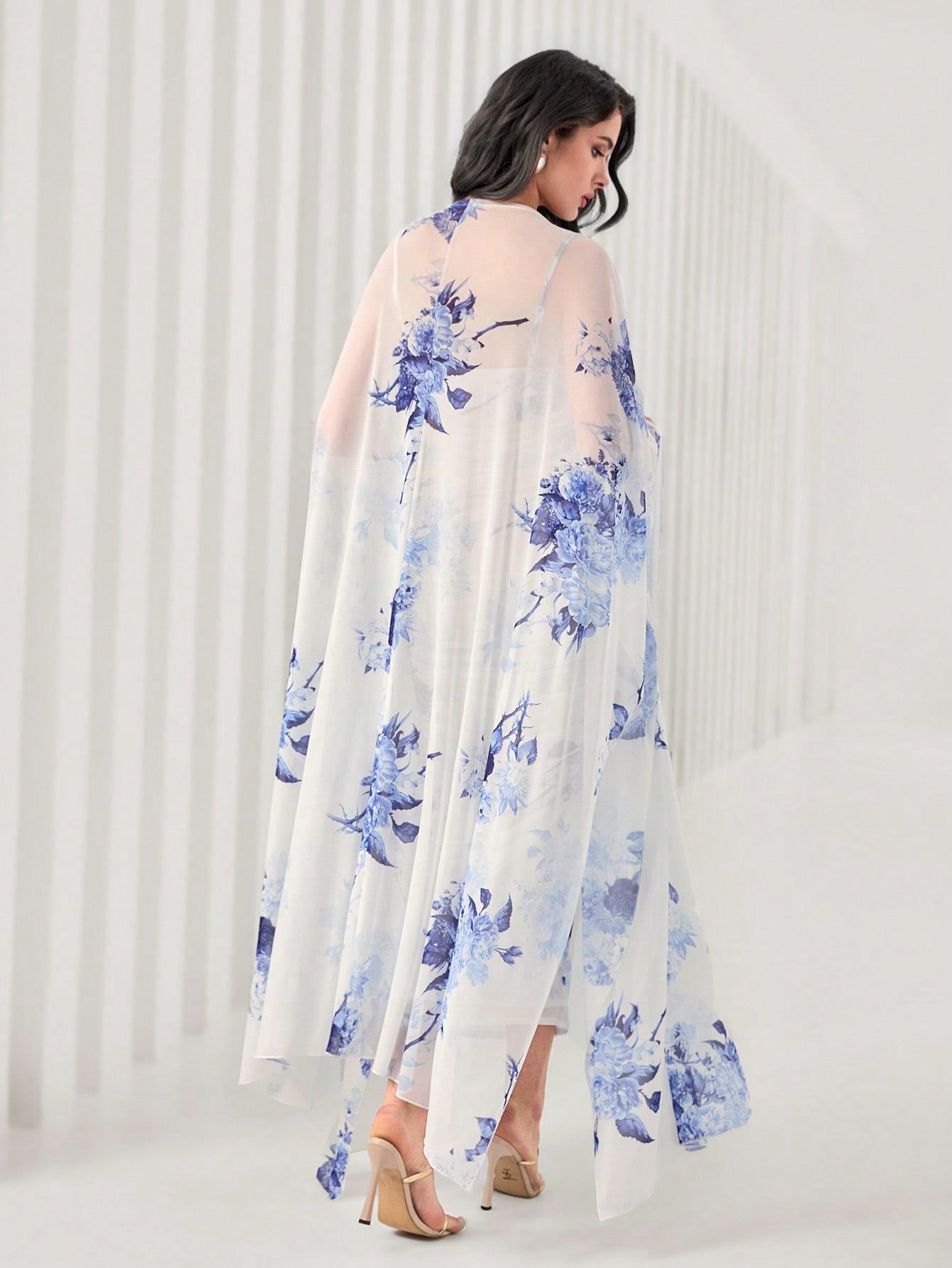 Modely Floral Print Ruched Bodycon Dress & Open Front Coat Shein