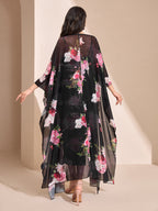 Modely Floral Print Ruched Bodycon Dress & Open Front Coat Shein