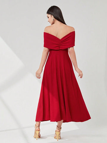 Modely Off Shoulder Crisscross Front Solid Dress Shein