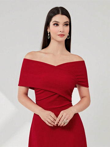 Modely Off Shoulder Crisscross Front Solid Dress Shein