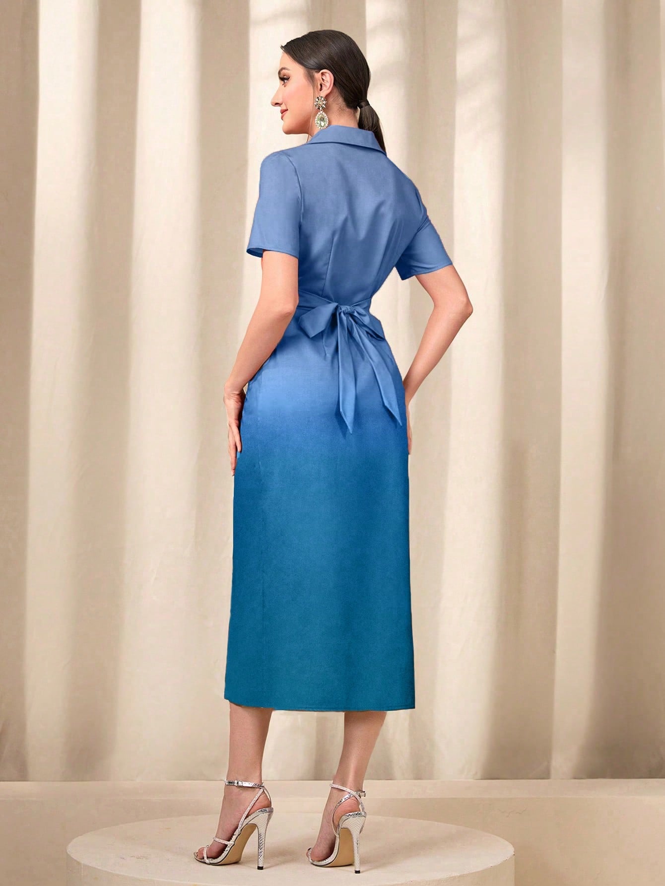 Modely Ombre Ruched Wrap Hem Dress Shein