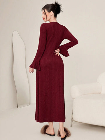Modely Solid Color Women's Bell Sleeve Dress Shein