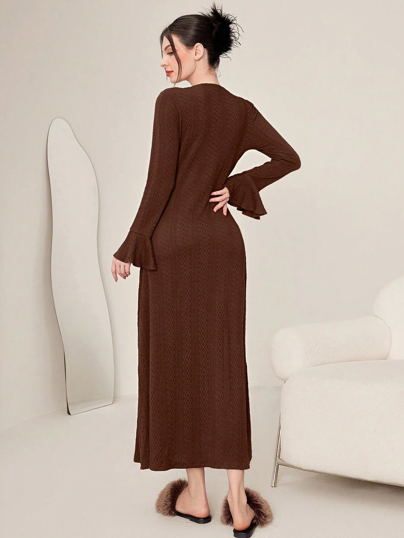 Modely Solid Color Women's Bell Sleeve Dress Shein