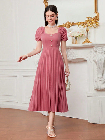 Modely Sweetheart Neck Pleated Hem A-line Dress Shein