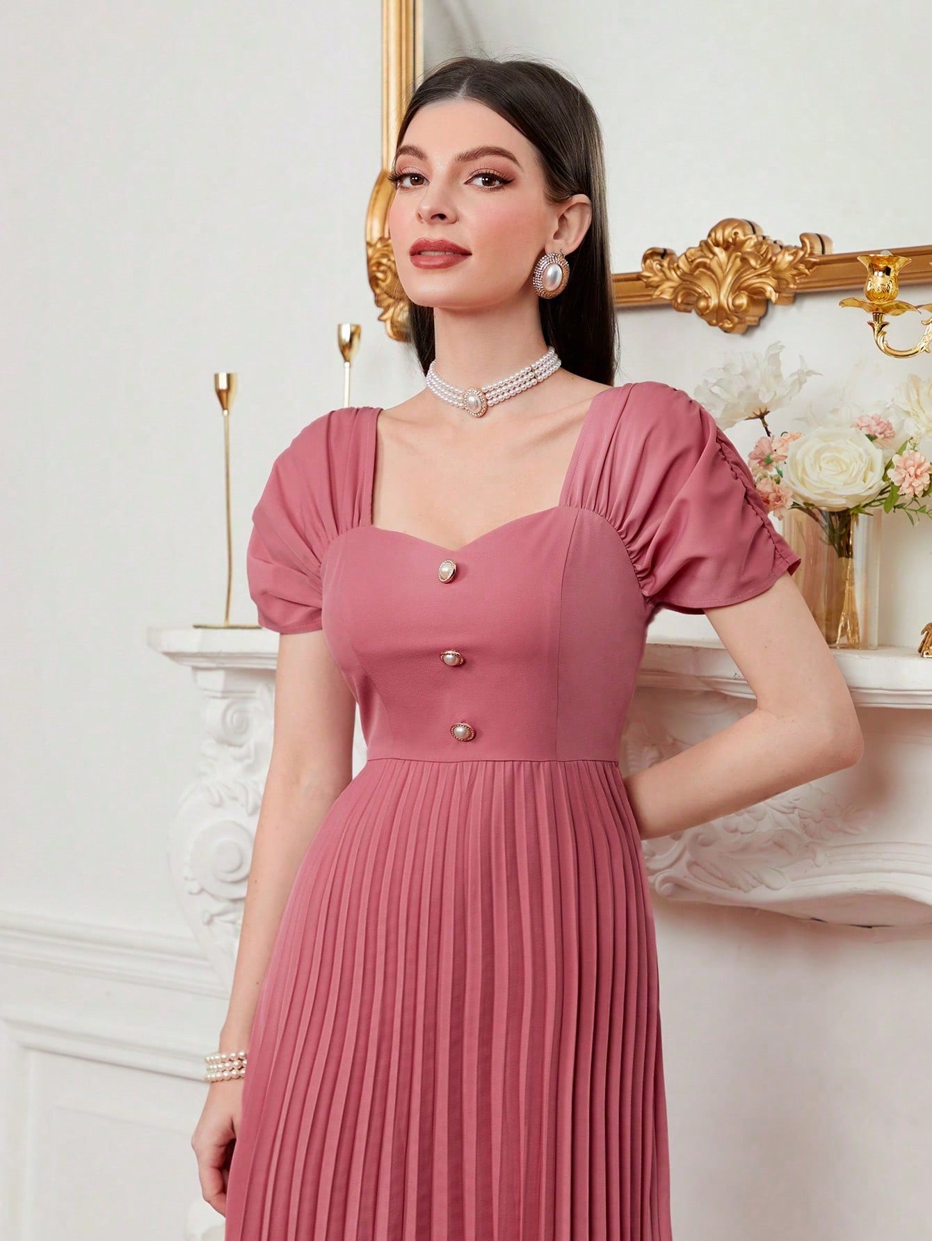 Modely Sweetheart Neck Pleated Hem A-line Dress Shein