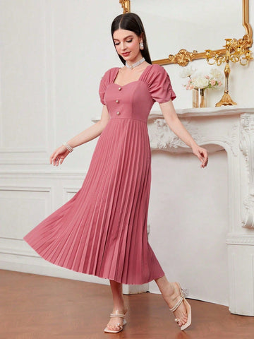 Modely Sweetheart Neck Pleated Hem A-line Dress Shein