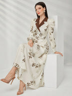 Modely Women'S Colorblock Turn-Down Collar Dress With Botanical Print Shein