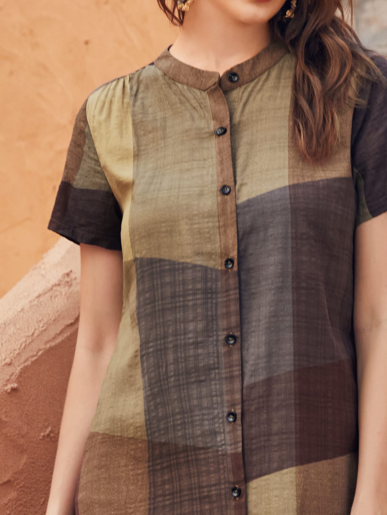 Mulvari Button Through Colorblock Shirt Dress shein