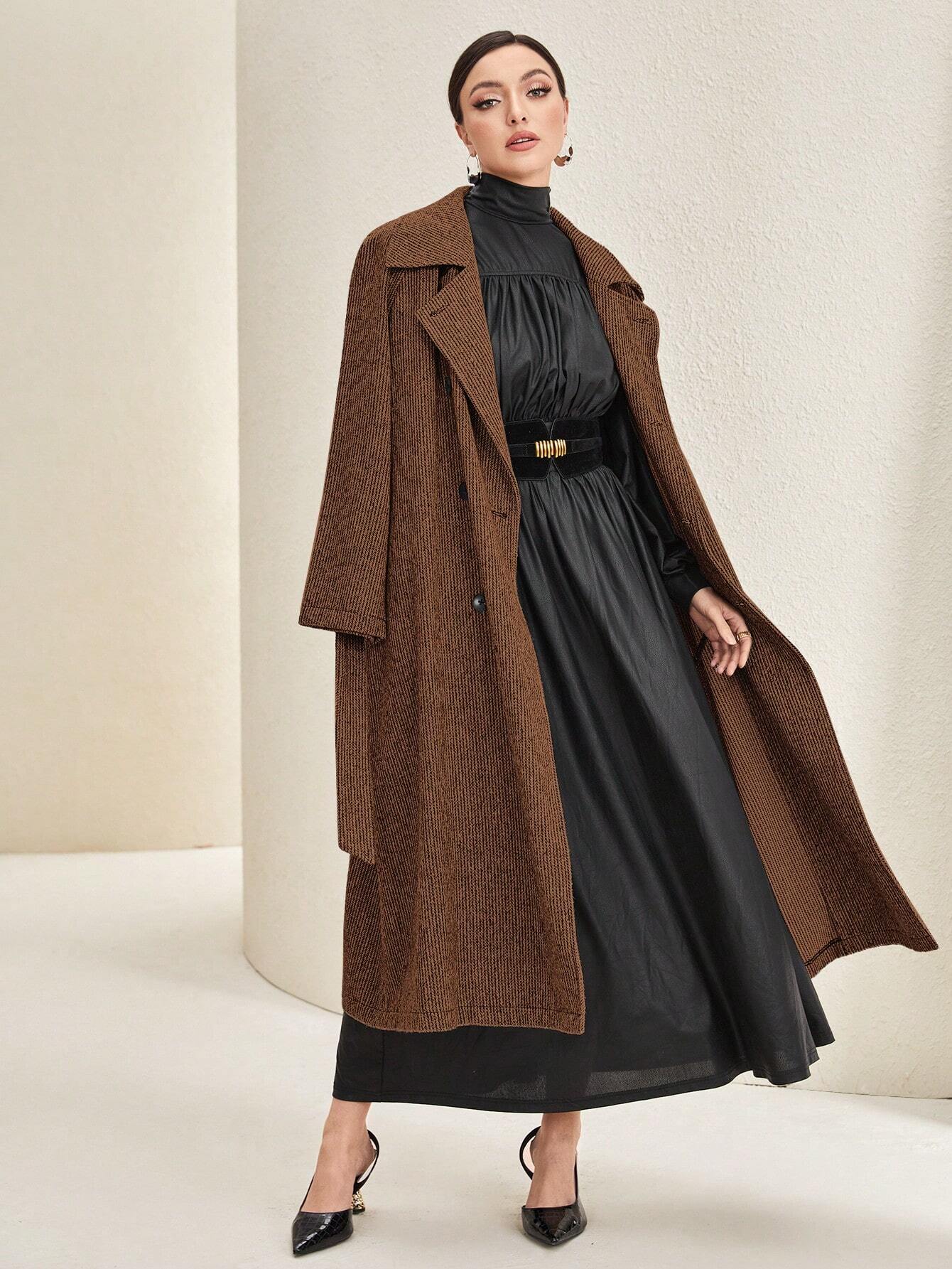 Mulvari Ladies' Belted Coat With Single Breasted Button Shein