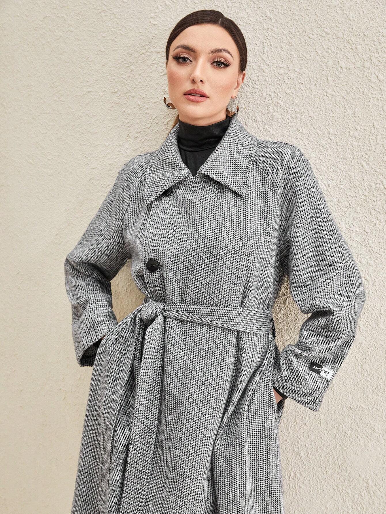 Mulvari Ladies' Belted Coat With Single Breasted Button Shein