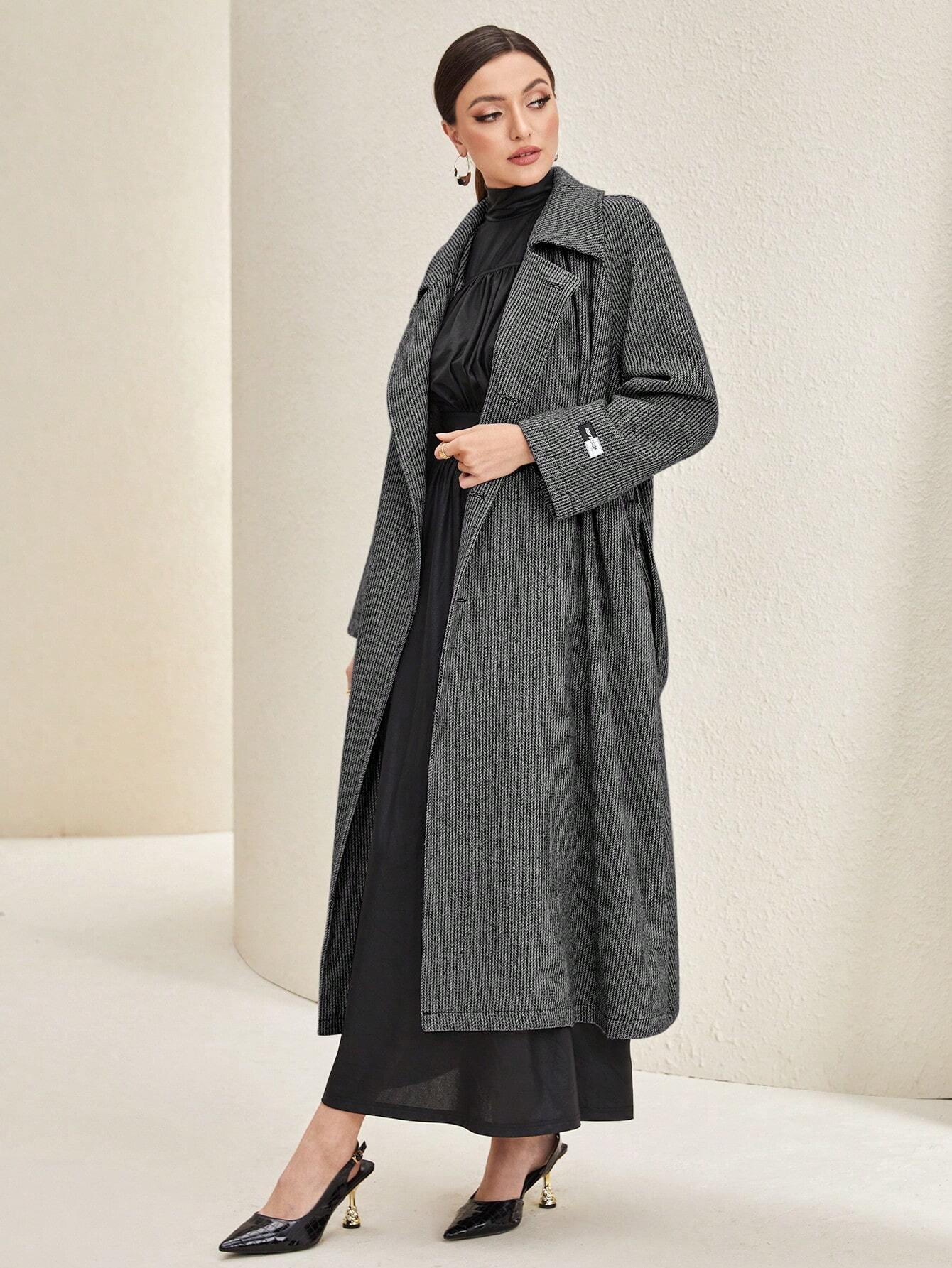 Mulvari Ladies' Belted Coat With Single Breasted Button Shein