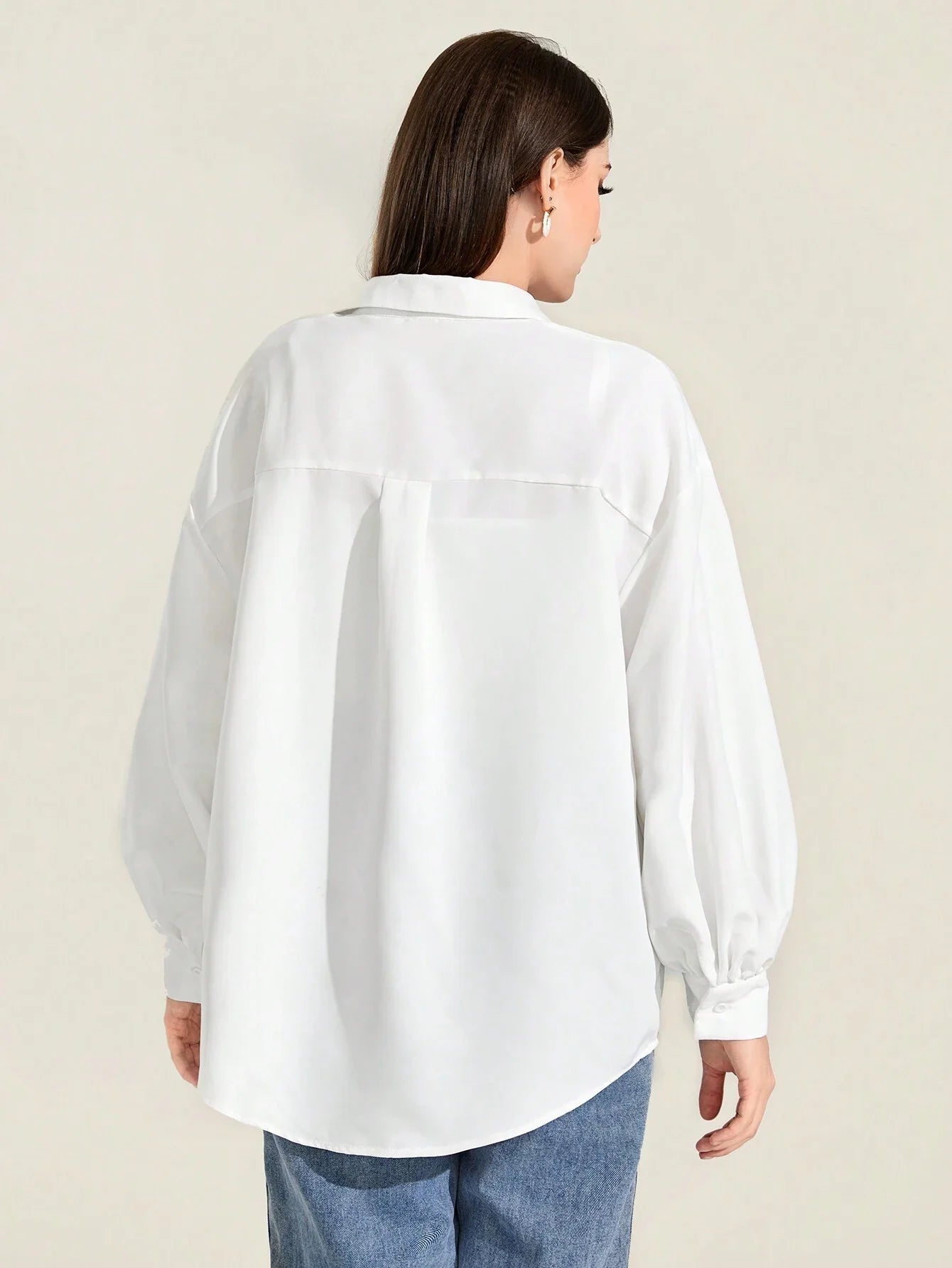 Mulvari Lantern Sleeve Solid Shirt Shein