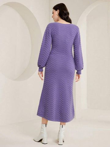 Mulvari Solid V Neck Sweater Dress Shein