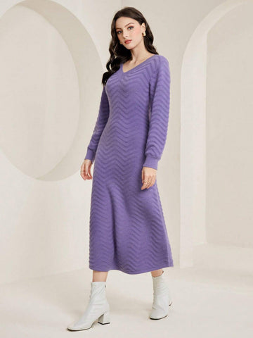 Mulvari Solid V Neck Sweater Dress Shein