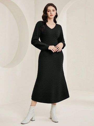 Mulvari Solid V Neck Sweater Dress Shein