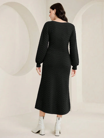 Mulvari Solid V Neck Sweater Dress Shein