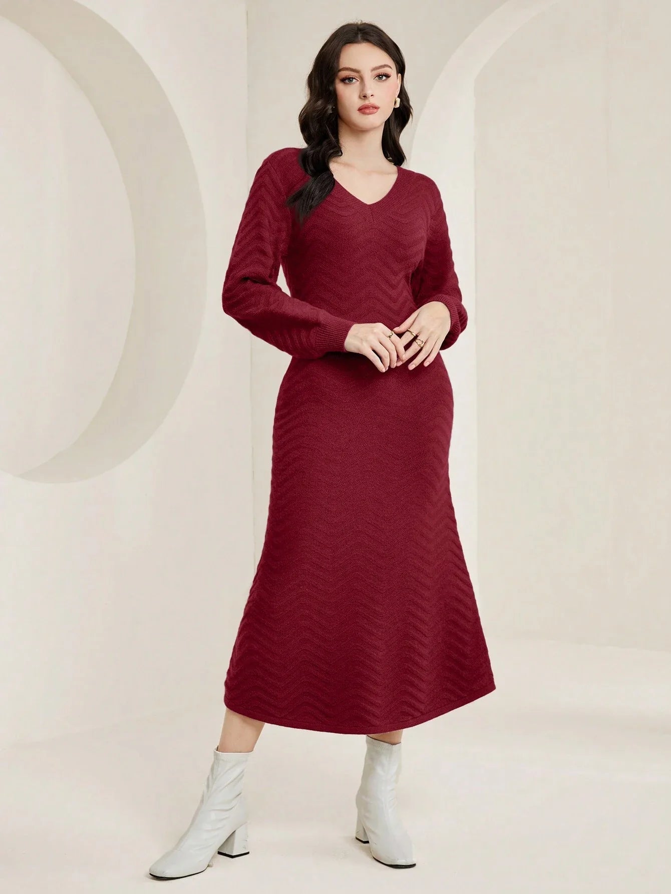 Mulvari Solid V Neck Sweater Dress Shein