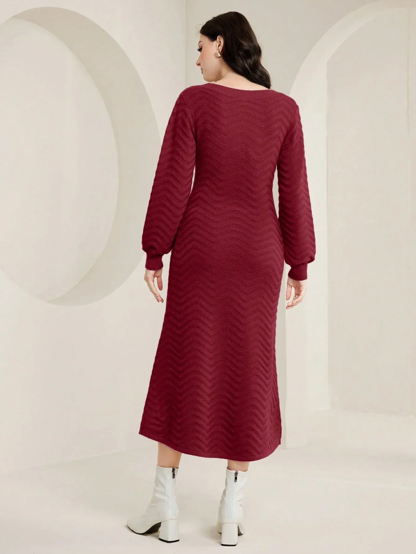 Mulvari Solid V Neck Sweater Dress Shein