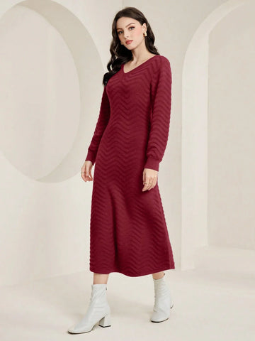 Mulvari Solid V Neck Sweater Dress Shein